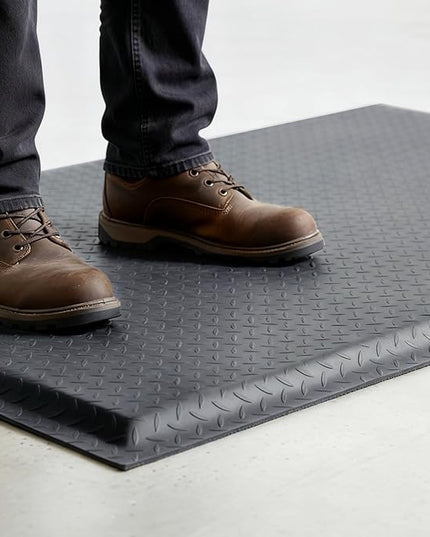 Nisorpa Anti Fatigue Mats Industrial 3' x 5' Ergonomic Standing Mat 15/16" Extra Thick Kitchen Mat for Standing Heavy Duty Commercial Diamond Plate - Safety Support for Leg & Back Pain,Grey