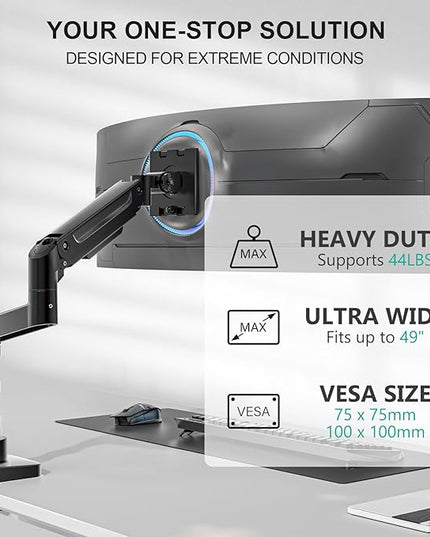 WALI Heavy Duty Monitor Arm Desk Mount for 13-49 Inch Ultrawide Screens, Single Monitor Arm with Full Motion Tilt, Swivel, Rotation, Holds up to 44 lbs, C-Clamp Mount for VESA 75/100mm (GSDM001-P)