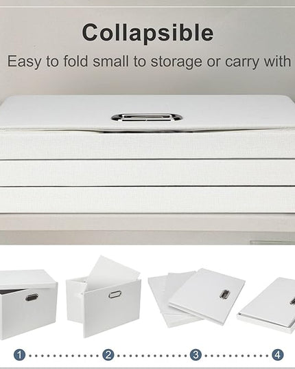 Large 17" 36 Quart Collapsible Stackable Storage Bins with Lids, 5 Packs White Linen Fabric Closet Boxes with Lids, Storage Cube Baskets Container Organizers for Bedroom Office(17 x12 x11)