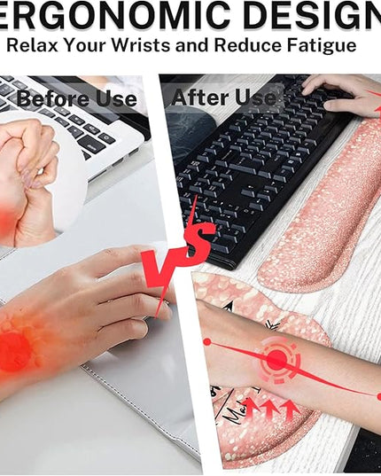 Britimes Pink Rose Gold Ergonomic Mouse Pad Set with Wrist Rest Non-Slip Rubber Base Wrist Cushion Support and Coasters Mousepad with Wrist Support for Computer Keyboard and Desk