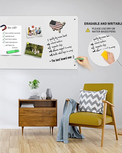 Magnetic Board,17.1" x 11.8" Magnet Display,for Magnets and Bulletin Board,Suitable for Wall, Refrigerator, Compartment, Cabinet etc,Comes with Dual Lock Tape for Easy Hanging (White)