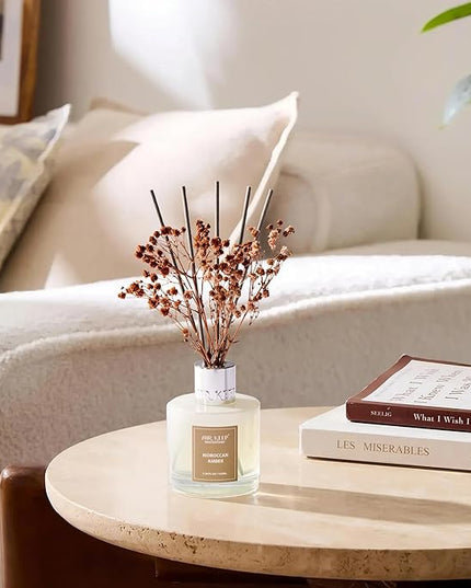 Airkeep Reed Diffuser Set,3.38 fl oz (100 ml) - Moroccan Amber Oil Diffusers with 8 Reed Sticks, Home Fragrance Reed Diffuser for Bathroom Shelf Decor
