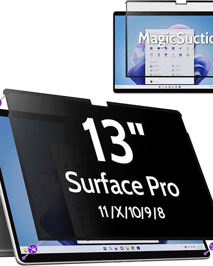 Peslv Privacy Screen for 13 Inch Surface Pro 11/10/9/8/X, MagicSuction™ Removable Anti Spy Black Protector, Glare Blue Light Filter for Microsoft Laptop Computer Monitor