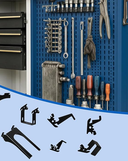Zonon 52 Pcs Metal Hook Set Slotted Storage Panel Hooks Bulk Galvanized Steel Only for Slotted Pegboard Multiple Style Assortment for Garage Tool Kitchen Home Office Storage Organization, Black