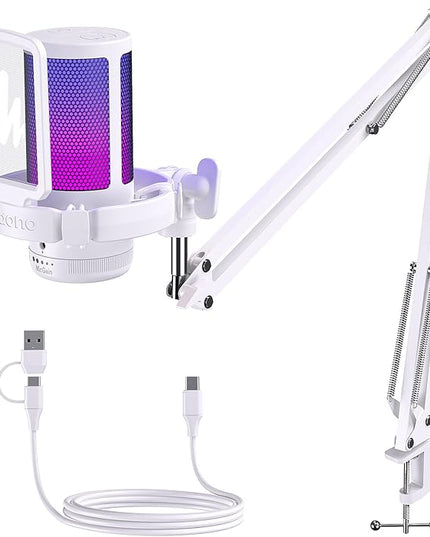 MAONO USB Gaming Microphone with Noise Cancellation, Computer PC Mic with Boom Arm, RGB Light, Mute, Gain, Monitoring Streaming Mic for Podcast, YouTube, Twitch, Discord, PS5/4, GamerWave DGM20S