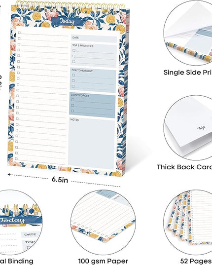 Taja To Do List Notepad - To Do List Notebook for Work with 52 Sheets, Undated Daily Planner Perfect for Daily Tasks and Goal Setting, Notepad Suitable for Office, Home & School - Citrus Grove