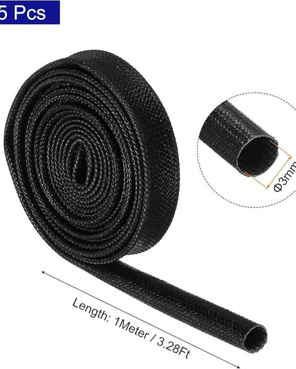MECCANIXITY 5Pcs Wire Insulation Braid Fire Sleeve,3.28Ft-3mm ID Black, High Temp Silicone Coated Fiberglass Sleeving for Automotive Hose Lines Electrical Wiring