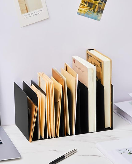 Suzile Metal Desk File Organizer 10 Compartments Metal Desktop Organizer File Sorter Office Organization File Holder for Home Classroom, Vertical File Organizer, 10.63" L X 5.79" W X 5.41" H