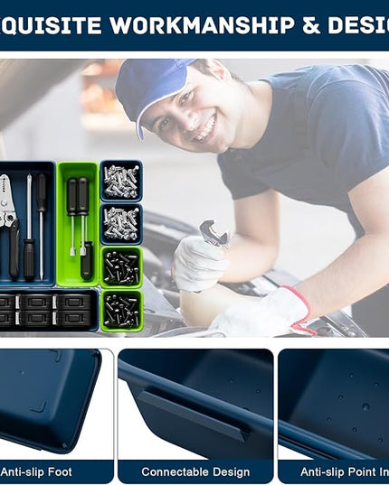 Tool Box Organizer, Tool Drawer Organizer Trays – 47pcs Blue and Green Set with EVA Non-silp Pads for Garage Storage Desk Drawers & Tool Chest Inserts(Blue & Green 47PCS)