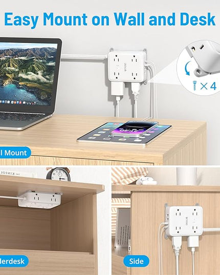 TROND Surge Protector Power Strip with USB, Ultra Thin Flat Plug 5ft Extension Cord 1625W, 3 USB A & 1 USB C, 8AC Outlets 1440J Surge Protection Wall Mount for Home Office Dorm Room Essentials, White