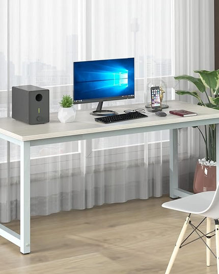NSdirect Large Office Desk for Home Office, Large 63" Computer Desk Table, Wide Writing Study Desk for 2 Person, Metal Sturdy Frame Thicker Steel Legs, (White Oak, 63"L x 23.6"W x 29.5"H)