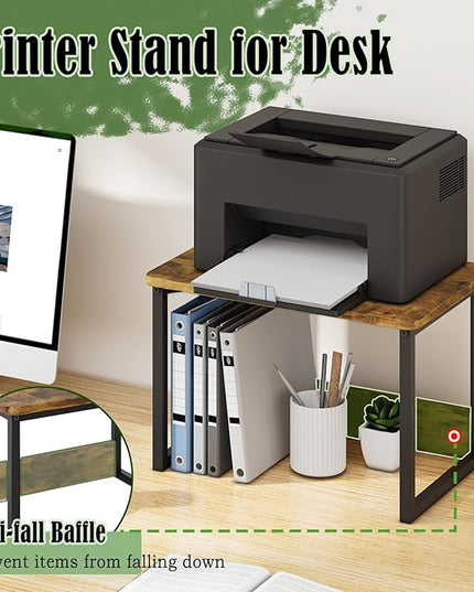 MARTY Printer Stand with Storage for Desk, Desktop Printer Stand Shelf Organzier for Home/Office Heavy Duty Printer Riser Under Desk Small Printer Table for Fax Machine Copier Scanner(Rustic Brown)