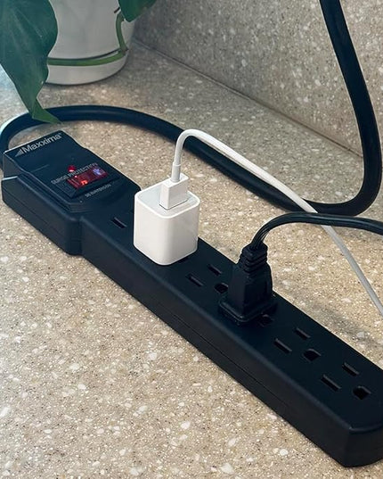 Maxxima 4-Pack 6 Outlet Power Strip Surge Protector - 300 Joules, Features Red On/Off Switch, Powers Multiple Electronics and Devices Simultaneously, Perfect for Home Appliances - Black