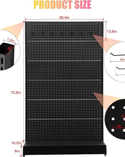 Eastern Tree Pegboard Display Stand, 4x6.5 Feet Gondola Retail Shelving Wall Display for Convenient Grocery Office Supply or Retail Stores, Standing Peg Board Display Rack with 30 Hooks, No 4 Shelves