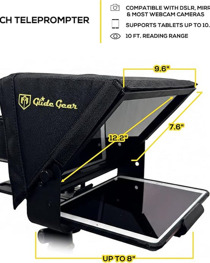 Glide Gear TMP 100 Teleprompter – DSLR, Tablet, Smartphone – 12" Glass, Carry Case, No Assembly