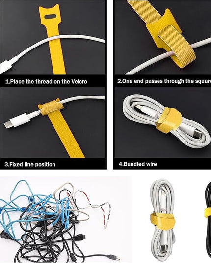 60 Pcs Reusable Cable Labels & Hook and Loop Cord Ties – 30 Wire Labels + 30 Cable Tags for Electronics, Home Office Cord Management, Residue-Free, Quick-Drying Marker Included