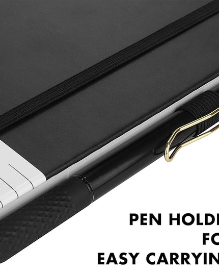 Aodaer 12 Set Lined Notebook Journals with Pens A5 Notebooks 100 GSM College Ruled Hardcover Notebook PU Leather Notepad with Pen Holder for Office School, 5.7 x 8.3 Inches, Black