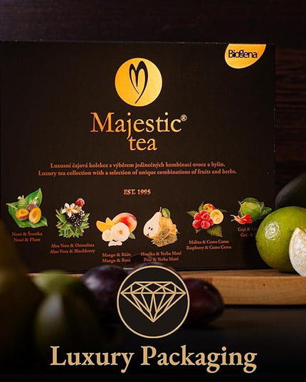Biogena Majestic Tea Assortment Gift Box Flavored Fruit, Herbal Tea Sampler Box - (6x10 Tea Bags Variety Pack)