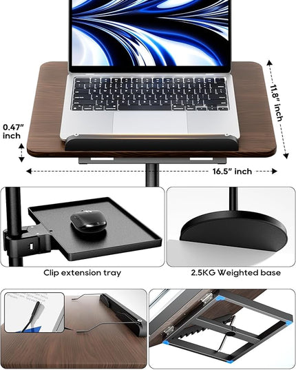 2 in 1 Adjustable Book Stand - Dual-Use Floor and Desktop Book Holder Stand, Height Adjustable 23.5-52 in, Elastic Page Clips for Music Sheet, Recipe, Tablet, Laptop-Black