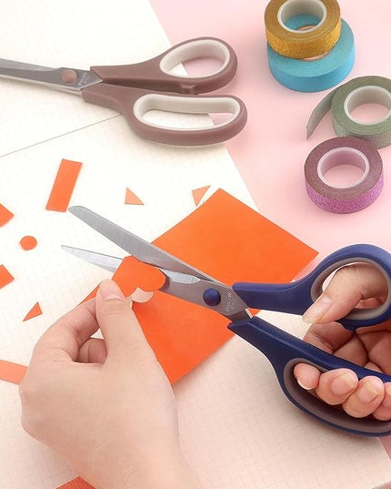 Scissors 8.5 Inch scissors all purpose Bulk Set of 3, Scissors for Office Home School Craft Supplies, Soft Comfort-Grip Right/Left Hand, Navy Blue, Pink, Brown