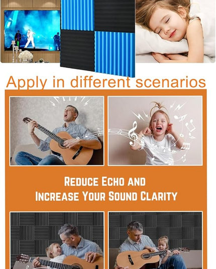 Sound Proof Foam Panels for Wall 48 Pack Acoustic Panels Sound Absorbing 1" X 12" X 12" Fire-Proofed Soundproofing Foam High Density Sound Dampening Panels for Room Studio Blue Black