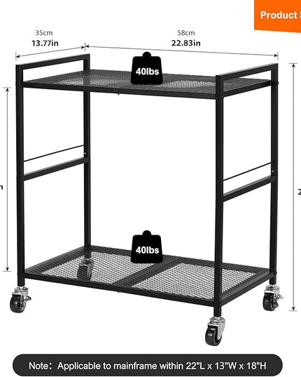 YBING Computer Tower Stand, PC Tower Stand Metal Mobile CPU Holder Stand Cart with Caster Wheels 2 Tier Rolling Printer Cart Under Desk for Fax Home Office Black