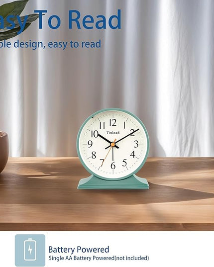 4.5"Retro Analog Alarm Clock,Vintage decor , Super Silent Non Ticking Small Clock with Manual Light, Snooze, Battery Operated, for Bedroom, Living Room, Office,Nightstand, Bedside, Desk ,Table(Green)