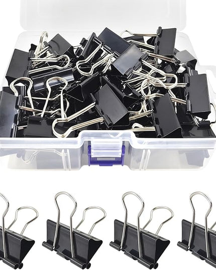 60 Pack Binder Clips Medium, 1.25 Inch/32mm Black Binder Paper Clips with Container,Big Paper Clamps for Office Supplies, Home, School,Business Document Organizing Paperwork (Black)