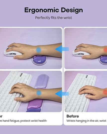EPOMAKER CloudGel Wrist Rest for Keyboard and Mouse, 2 Pieces Silicone Wrist Support, Anti-Slip Rubber Bottom, Ergonomic Design, Suitable for Office/Computer/Laptop/Gaming (Purple)
