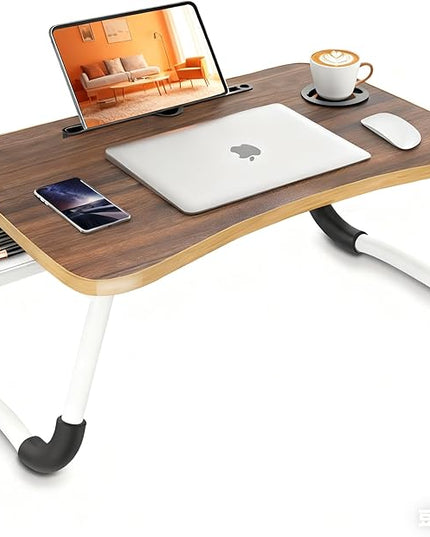 Fayquaze Portable Foldable Laptop Bed Desk with Storage Drawer and Cup Holder - Lap Desk Laptop Stand Tray Table for Eating, Reading and Working