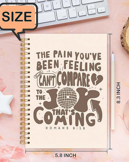 Christian Spiral Journal Notebook 5.5x8.3in, Bible Verse Romans 8:18 Journal for Woman, Christian Gifts for Women, Retro Faith Based Gifts Notebooks for Note Taking, Hardcover Notebook