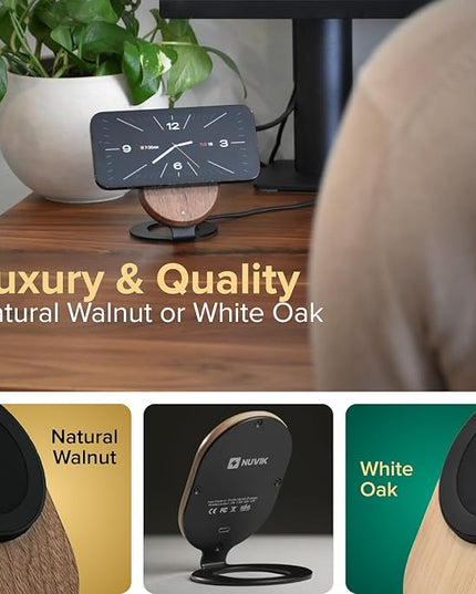 ARK Uno - Solid Wood MagSafe Stand Magnetic Wireless Charging Station w/Adapter & USB to USB C15W Wireless Charger. for iPhone 12-17 & Some Samsung. Home, Office, Kitchen,Best Mens Gifts!