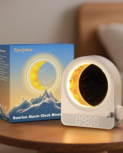 Sunrise Alarm Clock, White Noise Machine & Meteor Moonlight - 10 Soothing Sounds, Dual Alarms, 30/60/90min Timer, Easy Snooze - Bedroom Gift for Insomnia Adults/Women - White