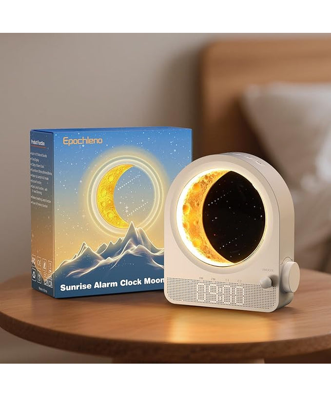 Sunrise Alarm Clock, White Noise Machine & Meteor Moonlight - 10 Soothing Sounds, Dual Alarms, 30/60/90min Timer, Easy Snooze - Bedroom Gift for Insomnia Adults/Women - White