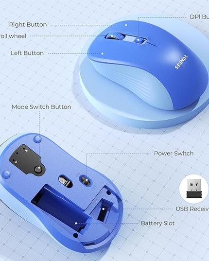 seenda Wireless Mouse, Bluetooth & 2.4G USB Dual Mode for Laptops & Computers - Mac & Windows Compatible - Blue