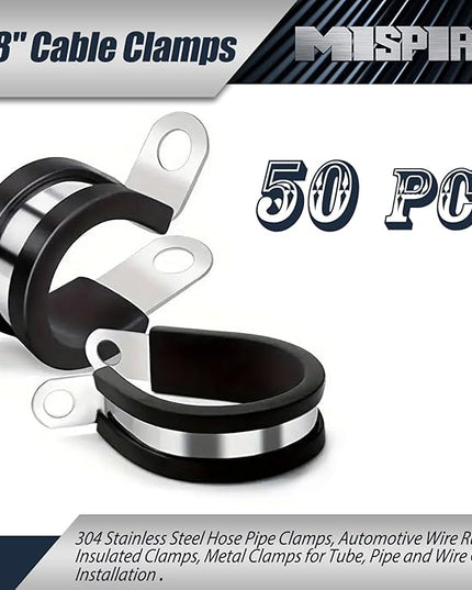 7/8 Inch Rubber Cable Clamps 50 PCS, 304 Stainless Steel Hose Pipe Clamps, Automotive Wire Rubber Insulated Clamps, Metal Clamps for Tube, Pipe and Wire Cord Installation