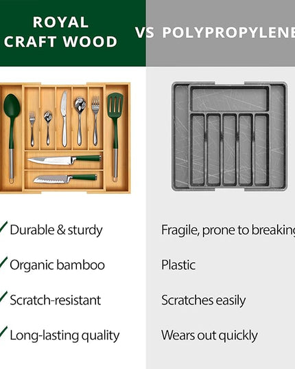 ROYAL CRAFT WOOD Luxury Bamboo Kitchen Drawer Organizer - Silverware Organizer, Utensil Holder & Cutlery Tray Drawer Dividers for Flatware (9 Slot, Natural)
