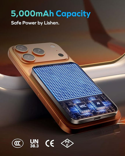 MOMAX Q.Pass Magnetic Power Bank, 5000mAh Slim Portable Charger Qi2 Certified 15W Ultra-Fast Charging Battery Pack for iPhone Air/17 Pro Max/17 Pro/16/15/14/13/12 (No Lighting)