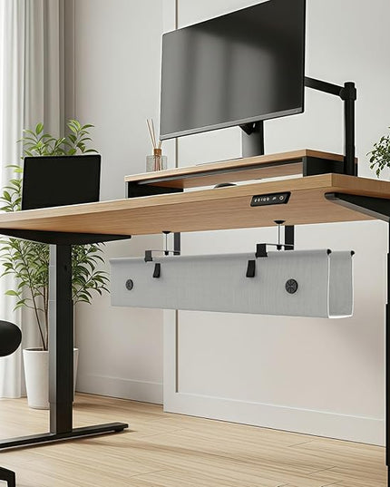 Under Desk Cable Management Tray, 30-inch No-Drill Cord Organizer with Anti-Sag Reinforced Base, Fabric Wire Management Hider for Standing Desk, Office & Gaming Accessories - Grey