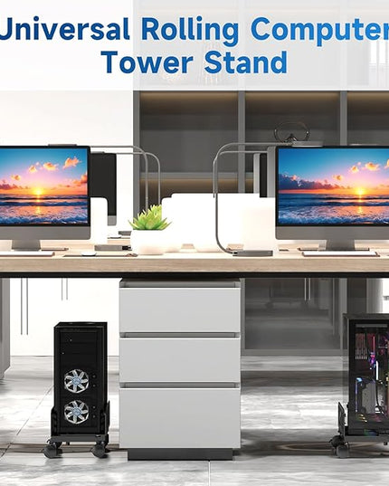 Suptek Computer Tower Stand,7.28 to 11.81 inch Wide Adjustable CPU Steel Rolling Stand,Under Desk or Floor Mobile CPU Stand Holder with Locking Caster Wheels,Gaming PC Holder, Black