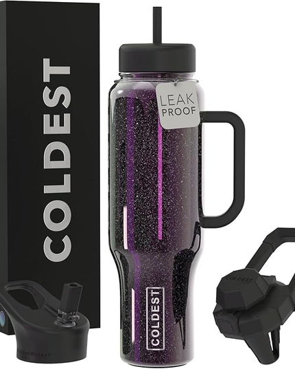 Coldest Tumbler with Handle and Straw, 100% Leak Proof Insulated Tumbler with Lid and Straw (3 Lids), Stainless Steel Tumblers for Women & Men, Cup Holder Friendly, 46 oz (Enchanted Rock)