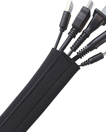 Hook and Loop Cable Sleeve by Wrap-It Storage - 120" x 4.5" Black - Cut to Size Cord Organizer and Cable Protector for Desk, TV Cord Management to Hide and Cover Wire and Extension Cords