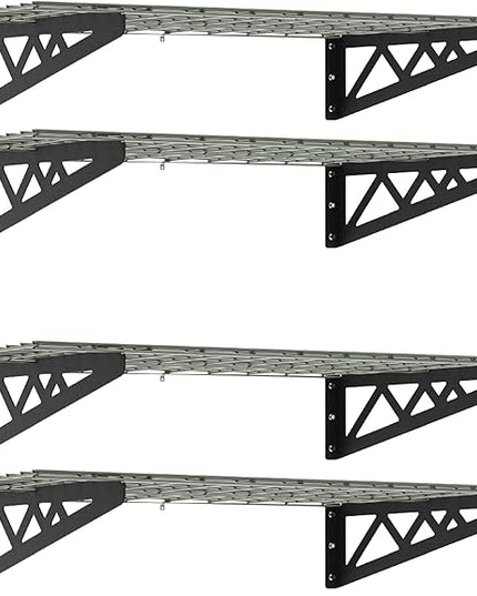 SafeRacks Wall Shelves - 4 Pk 24"x48" Wall Mountable Shelving Unit for Storage Rack, Pantry Shelves, Utility Shelving, Heavy Duty Shelves w/8 Accessory Hooks, 500lbs Capacity, Hammertone