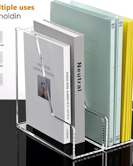 SANRUI 2-Pack Acrylic Magazine File Holder Desk Organizer Magazine Rack, Clear, Vertical File Sorter Holders, 9.45" D x 3.54" W x 10.24" H