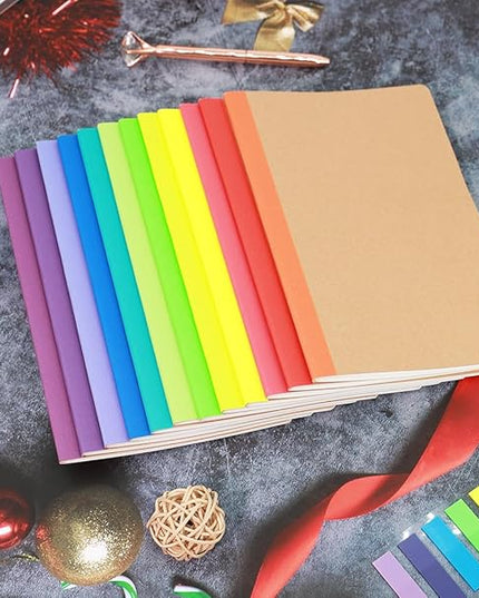 A5 Blank Notebook Bulk,48 pack Kraft Cover Blank Sketch Book Pad Travel Journals with Pastel Color Spine for Students Office, 60 Pages, 8.3”x 5.5”