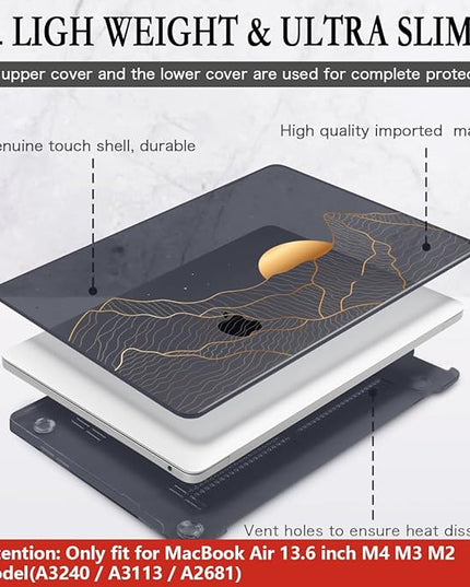 CISSOOK Compatible with MacBook Air 13.6 Inch M4 M3 M2 Case 2022 2023 2024 2025, Crystal Black Plastic Hard Shell Case Cover for MacBook Air 13.6" A3240 A3113 A2681, Sun & Mountain