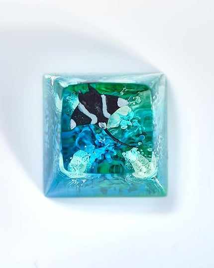 Manta Ray Artisan Keycap Turquoise Ocean Coral R1 SA Profile Custom Sea Creatures Keycaps 1U ESC Handmade Gaming Resin Key Cap Cherry MX Switch Compatible Mechanical Keyboard Manta Ray Lover Gift