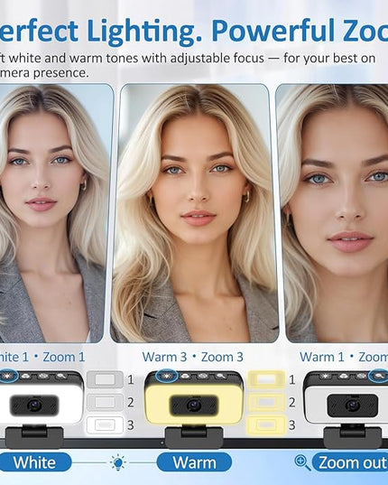 Danyesth 2K Webcam for Laptop, Computer Camera with Light for PC/Desktop/Mac [Light Your Face, Free Your Space] USB Webcam with Auto Anti-Disturb Backlight, Zoom & Flip, Privacy Cover, Microphone