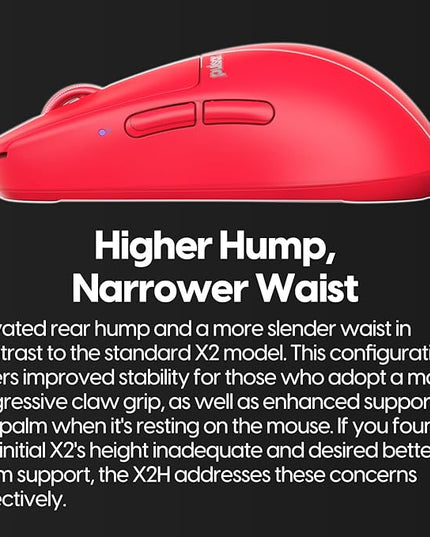 Pulsar Gaming Gears X2H mini Wireless Gaming Mouse, Limited Color Edition, Ultra Lightweight 1.83 oz (52 g), Symmetrical, Optical Switch, 26000 DPI, PAW3395 Sensor (Mini, Wireless, Red)