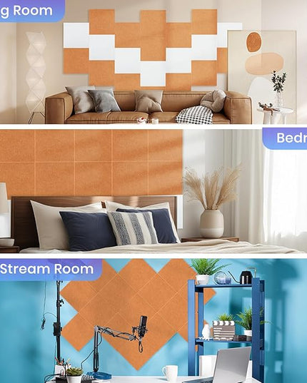 Focusound 18 Pack Sound Proof Panels for Walls, Self-Adhesive Acoustic Panels Sound Absorbing, 12" X 12" X 0.4" High Density Square Soundproof Wall Panels